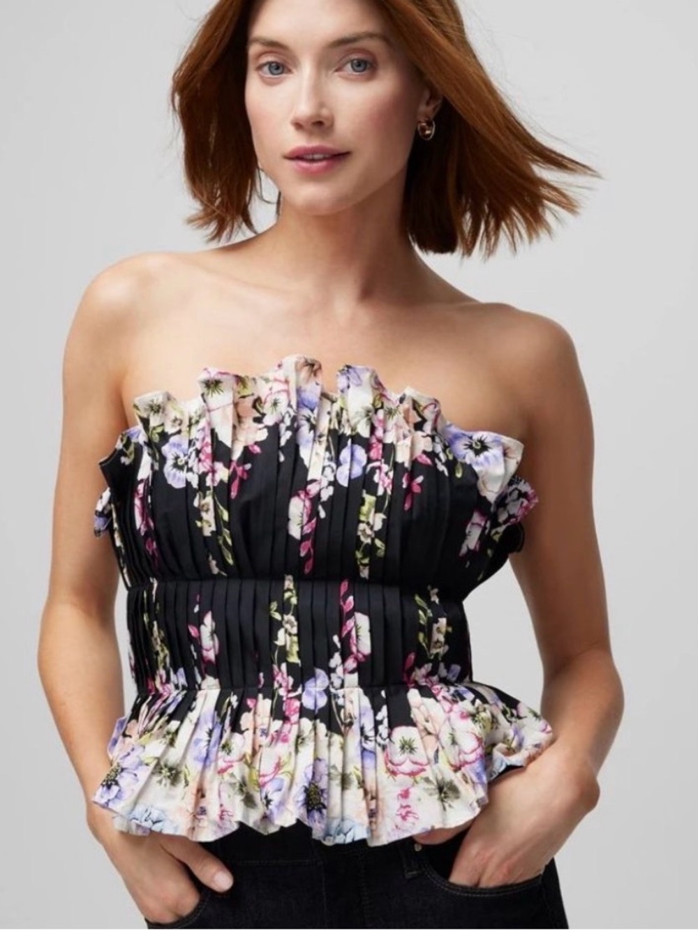White House Black Market Black/Floral Corset Top